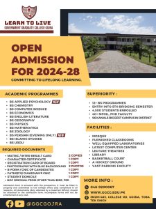 Admissions Open 2024 at Government Graduate College Gojra