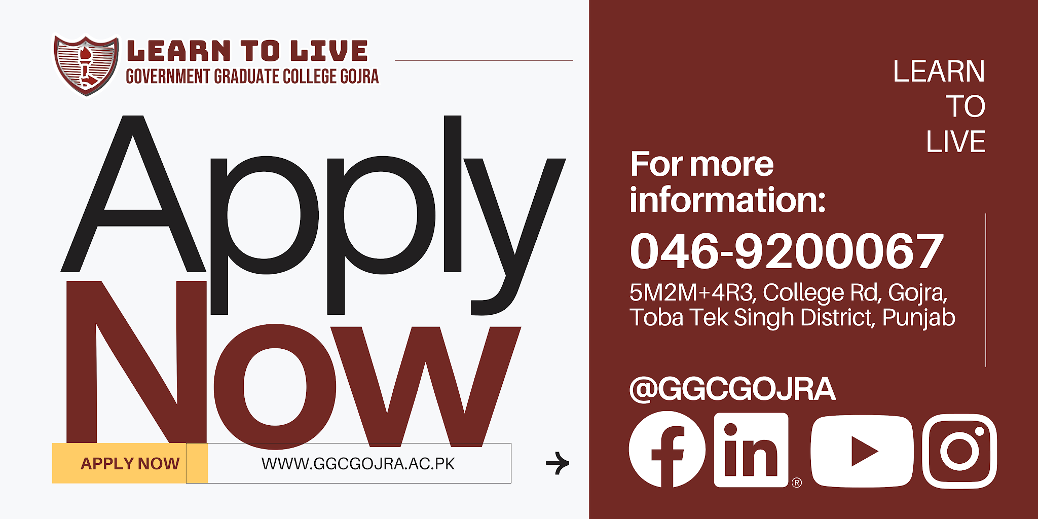 Apply Now 2024 admissions - GGC Gojra